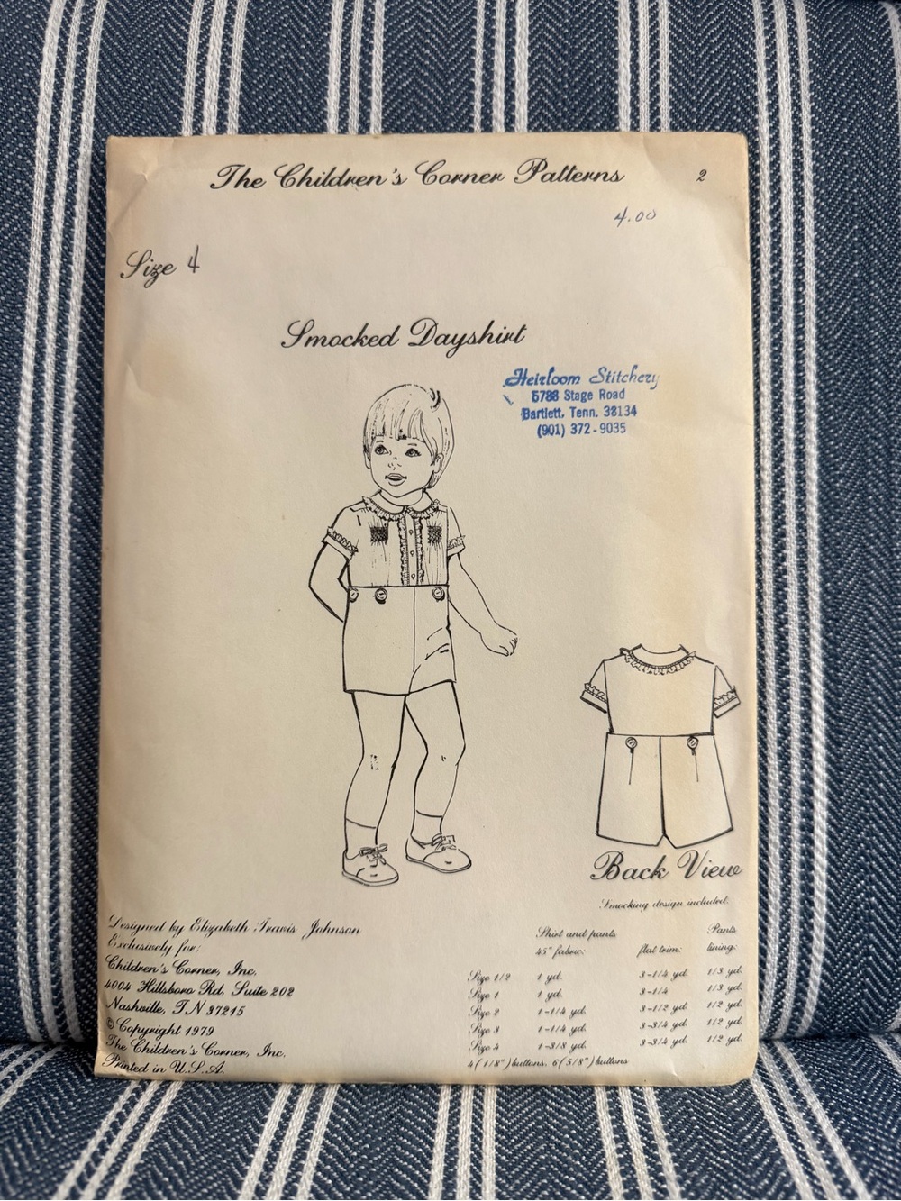 Smocked Dayshirt Size 4 Sewing Pattern - Children's Corner